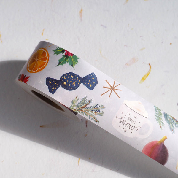 water activated packing tape with Christmas elements