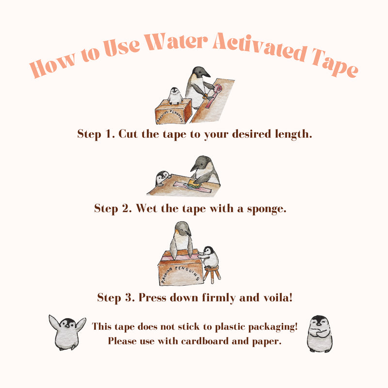 illustrated description of how to use water activated packing tape